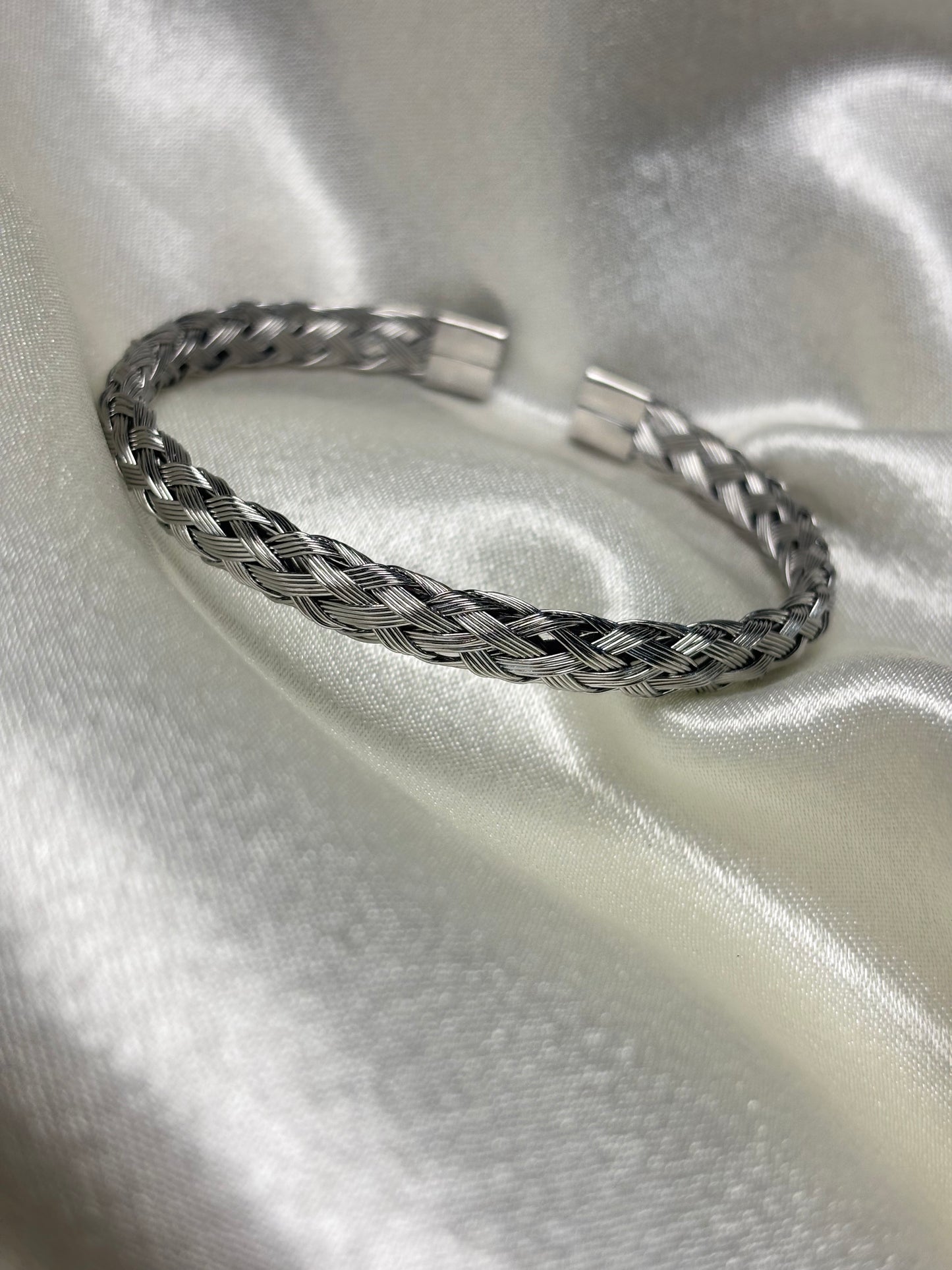 Silver Colour Weave open cuff Bracelet - Men's Kada