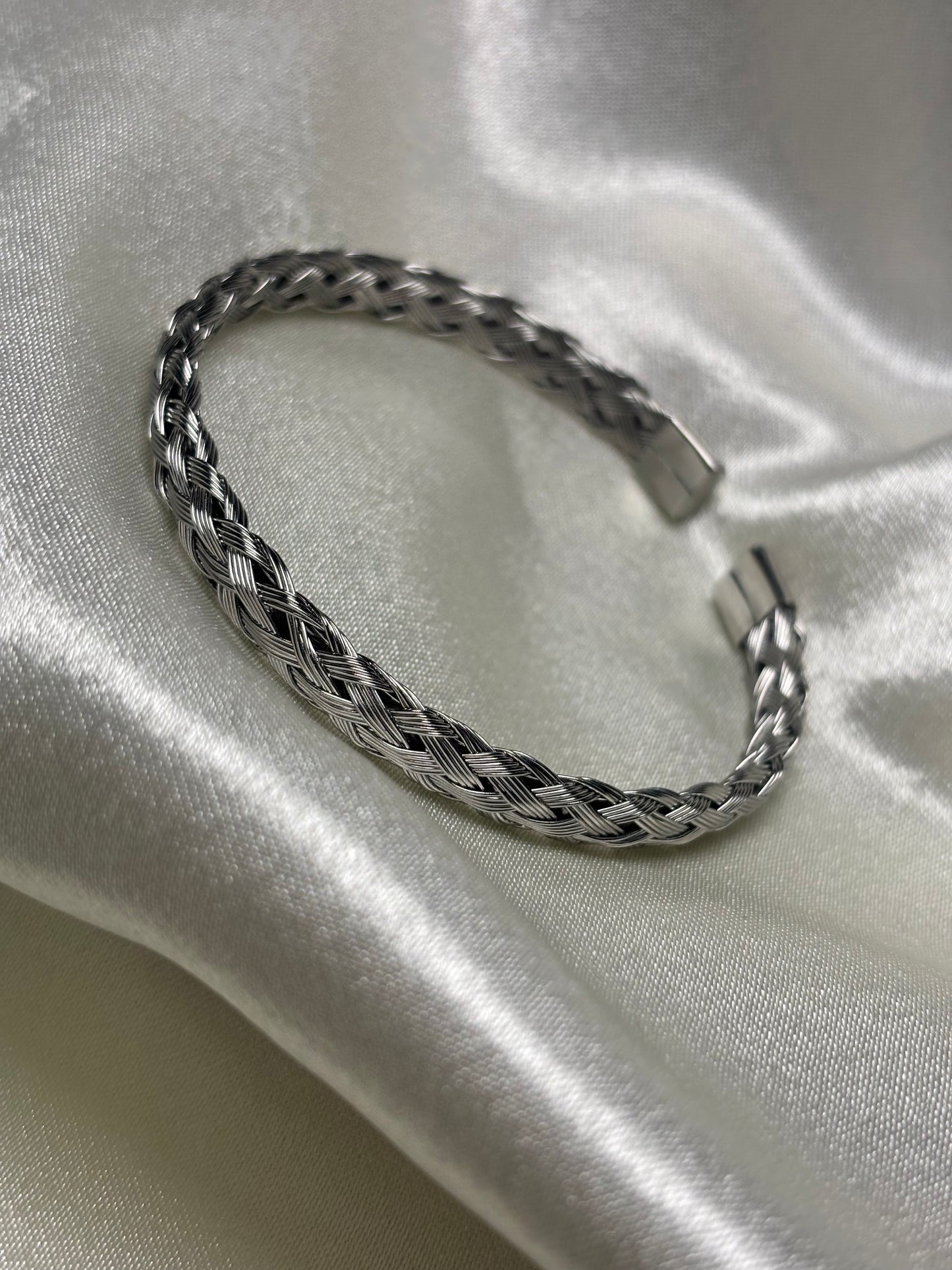 Silver Colour Weave open cuff Bracelet - Men's Kada